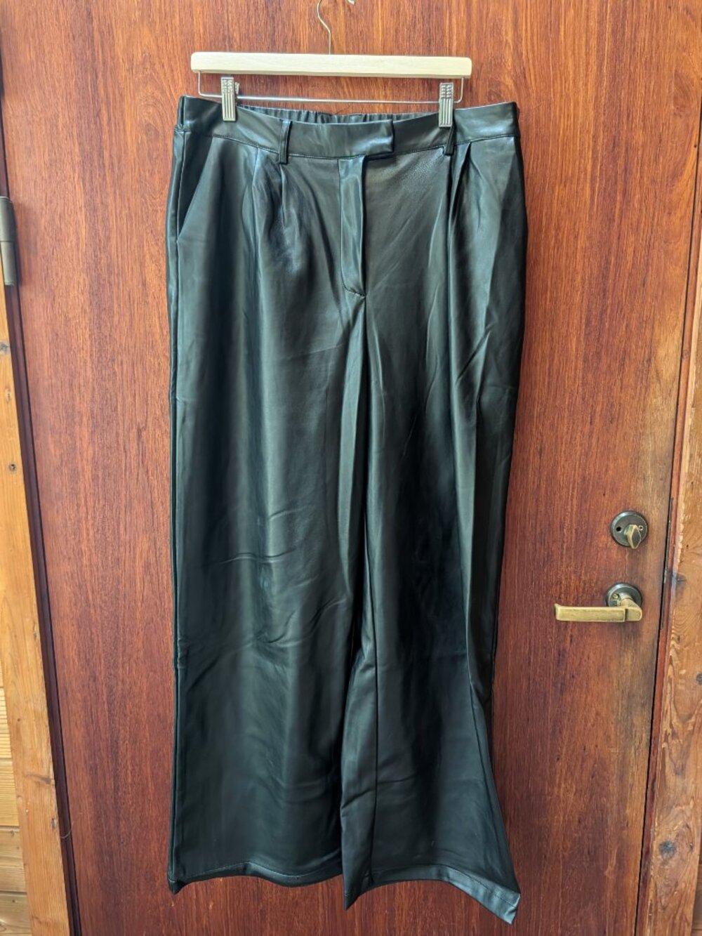 Dressed in Lala Told My Mom About You Vegan Leather Wide Leg Trousers Black XL - Picture 4 of 6